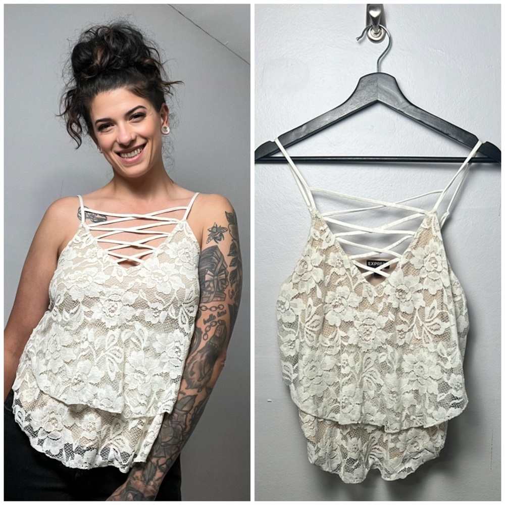 Express Lace Cami with Crisscross Front